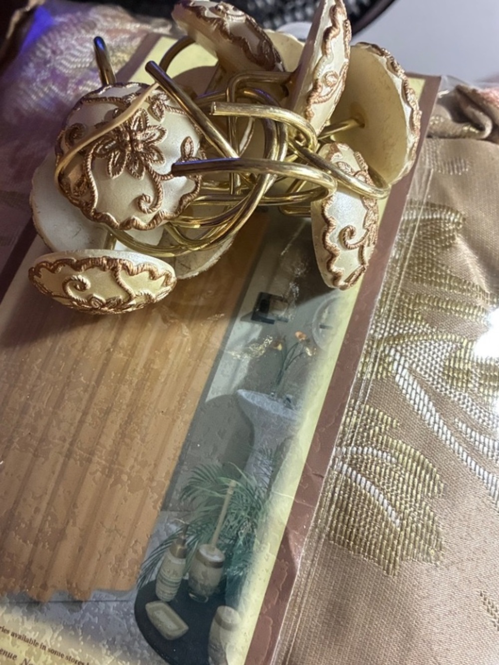 Lexington cloth Shower Curtain - Gold with matching hooks to hang